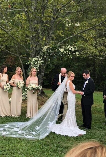 Kathleen wearing Veronica gown with Matching Veil