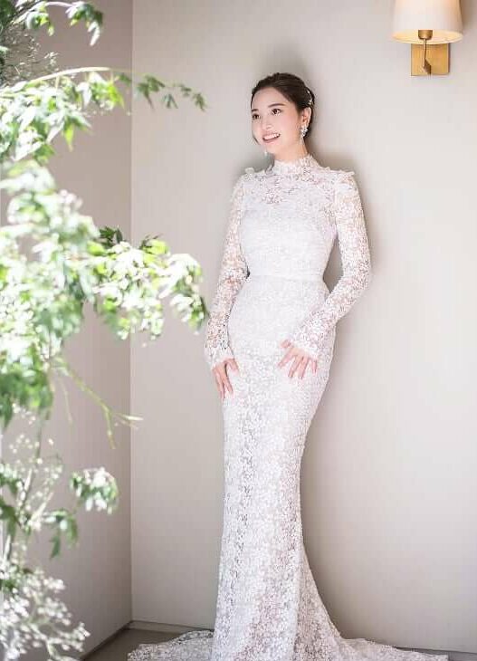 Mira bride wearing Alena gown