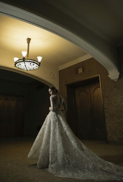 Mira bride wearing Stefania gown