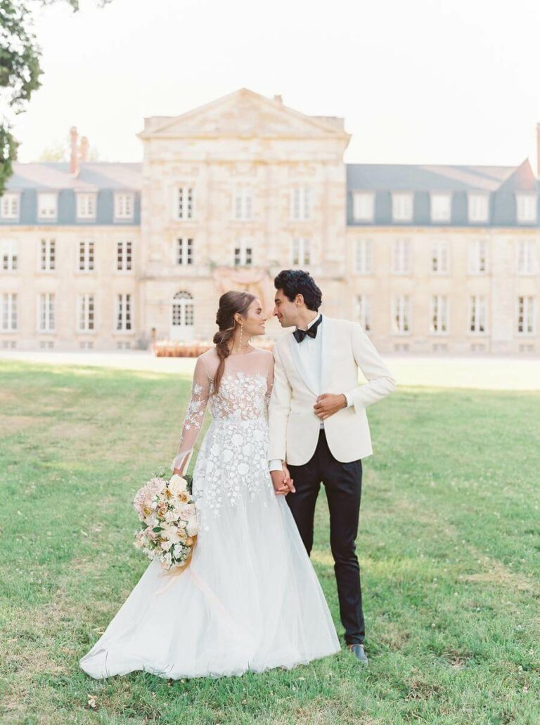 Mira bride wearing Maike gown