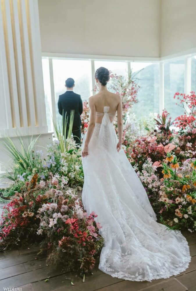 Mira bride wearing Jamie gown