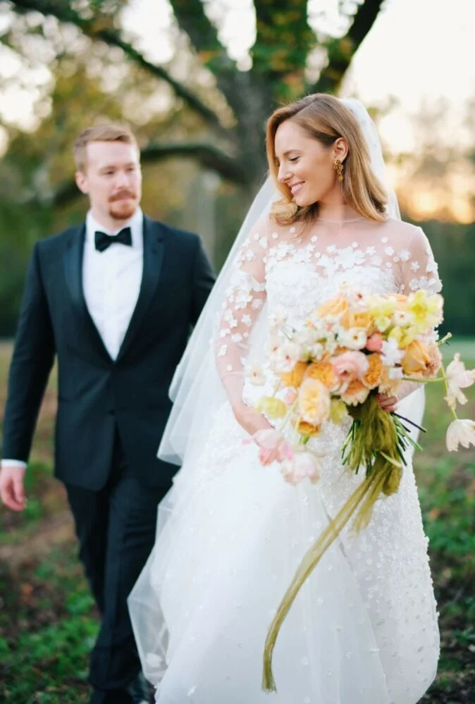 Heather wearing Gigi gown & topper