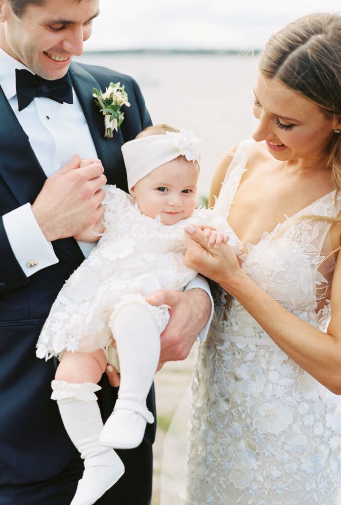Madeleine wearing Tonya gown & matching baby dress