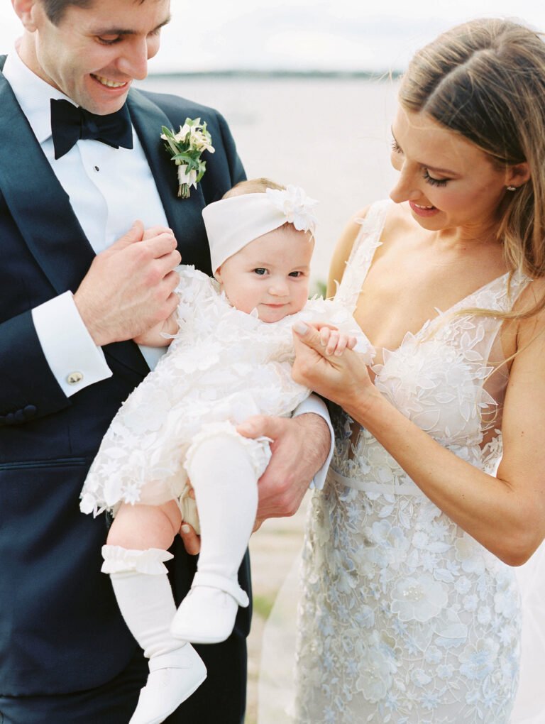 Madeleine wearing Tonya gown & matching baby dress