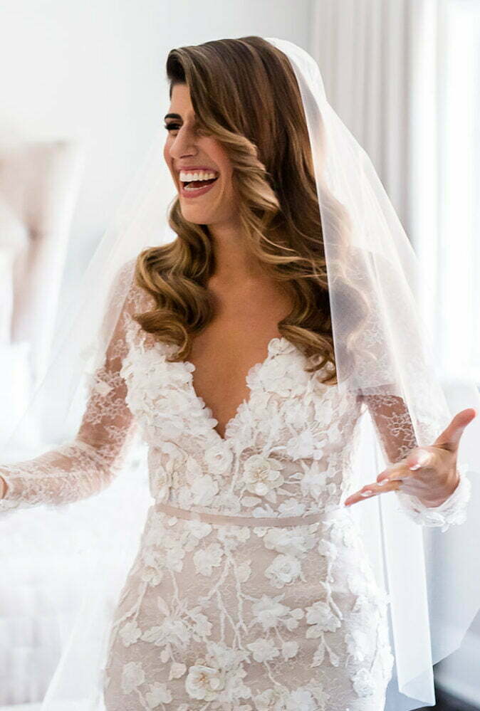 Vanessa Wearing Custom V-Neck Olivia Gown & Matching Veil