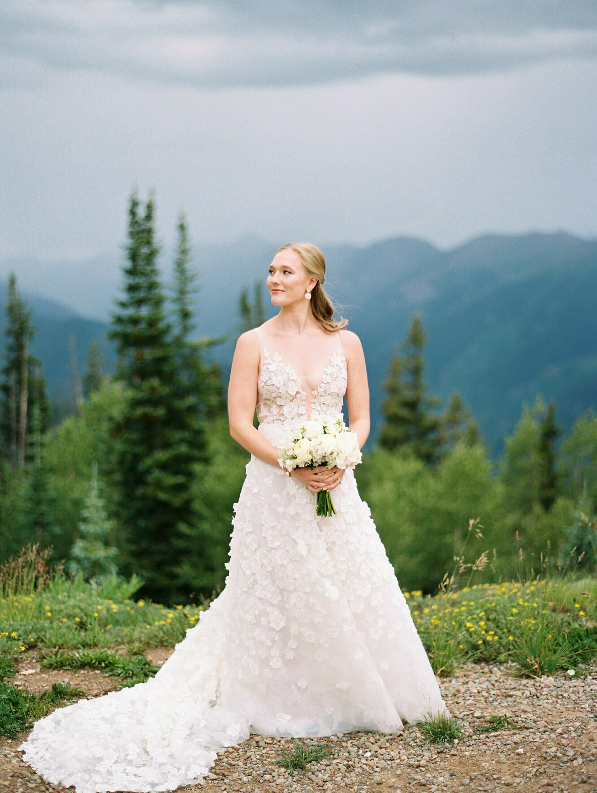 Adair Maxwell  wearing Suri gown and matching veil