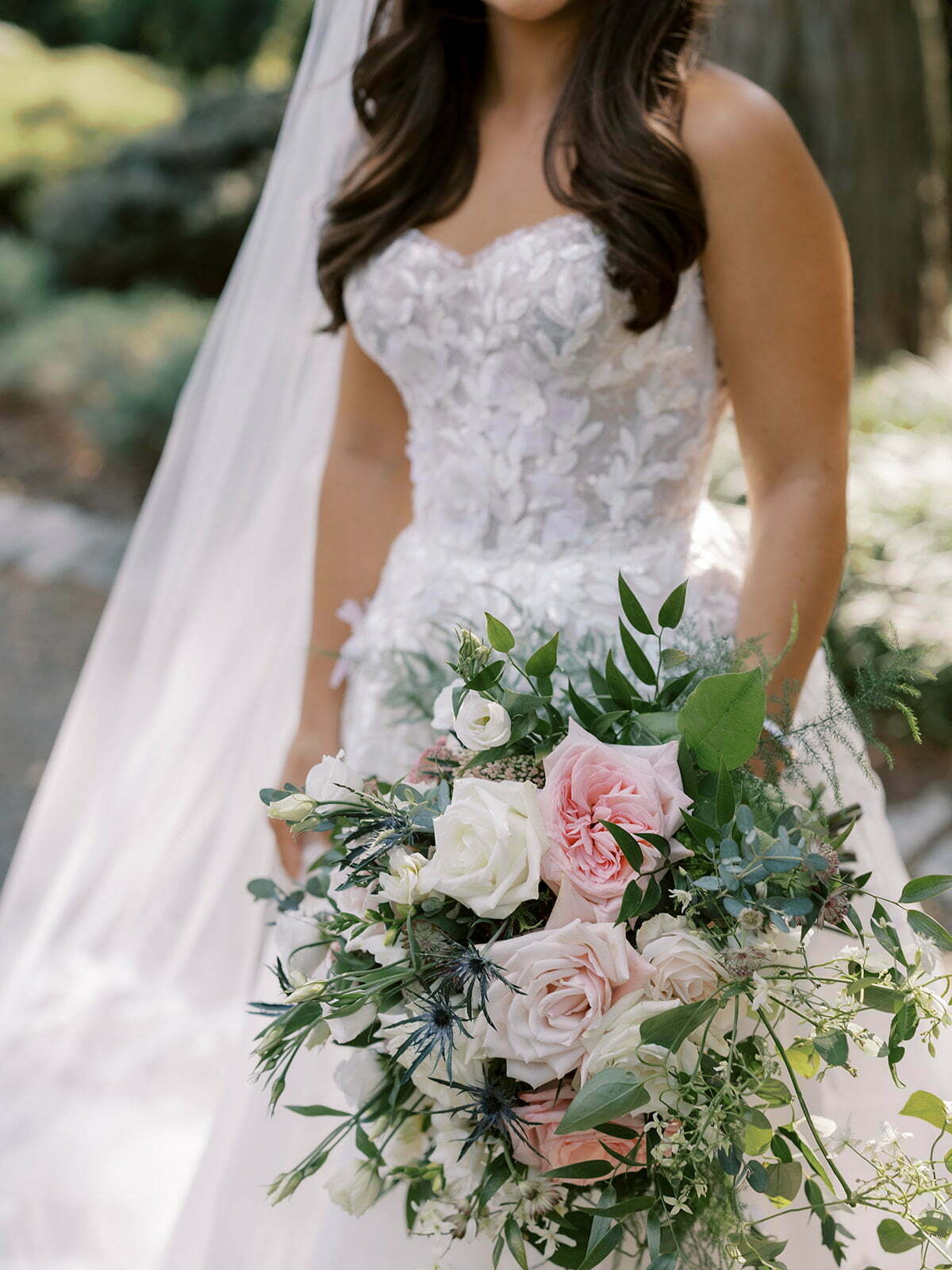 Julia Di Capua Curran wearing Audrey gown & Audrey veil