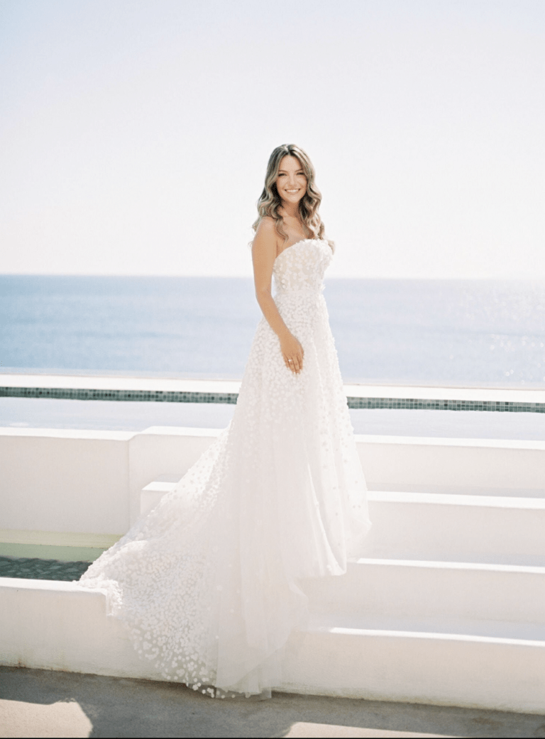 Danae Dermatis wearing Gigi gown