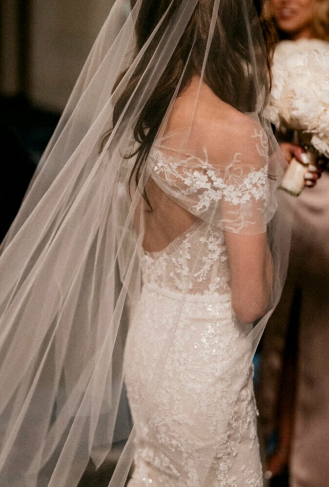 Isabelle Bernstein wearing Jess gown & shrug