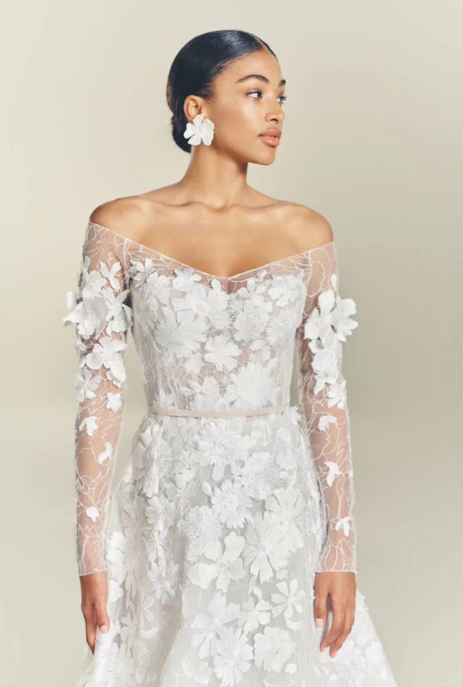 Nessia off-the-shoulder long sleeve lace topper