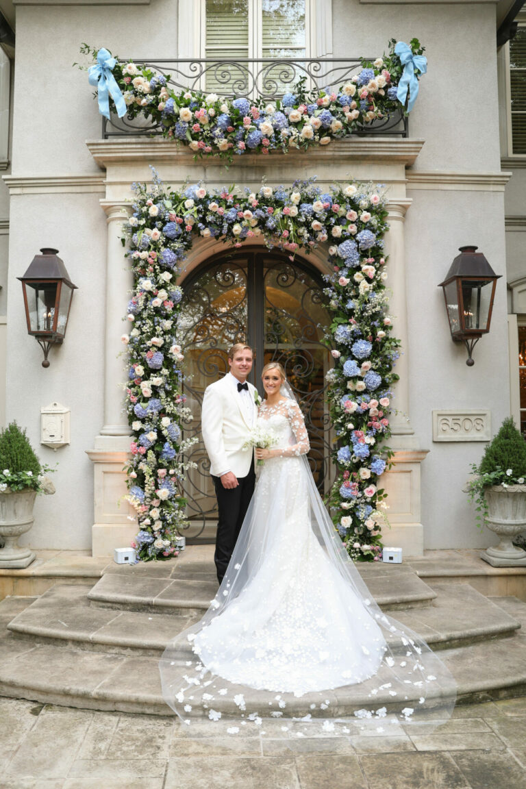 Avery Campbell in Karla gown with matching veil and Gigi topper