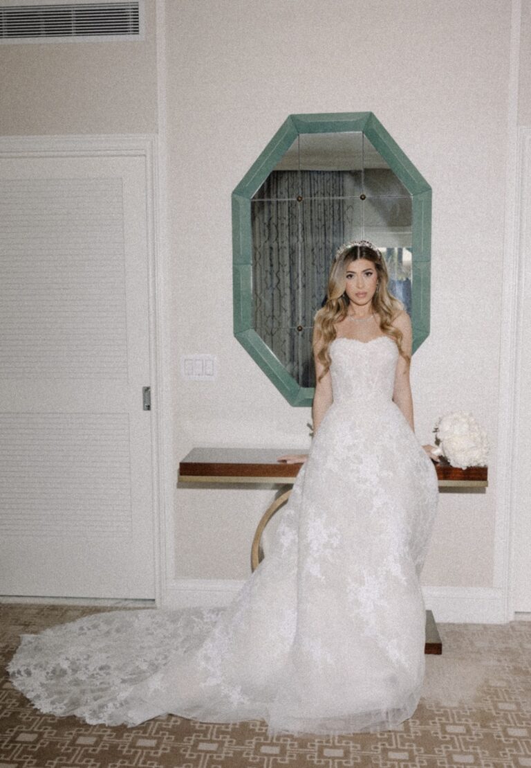 Dorian Aftalion in custom Asti gown and veil