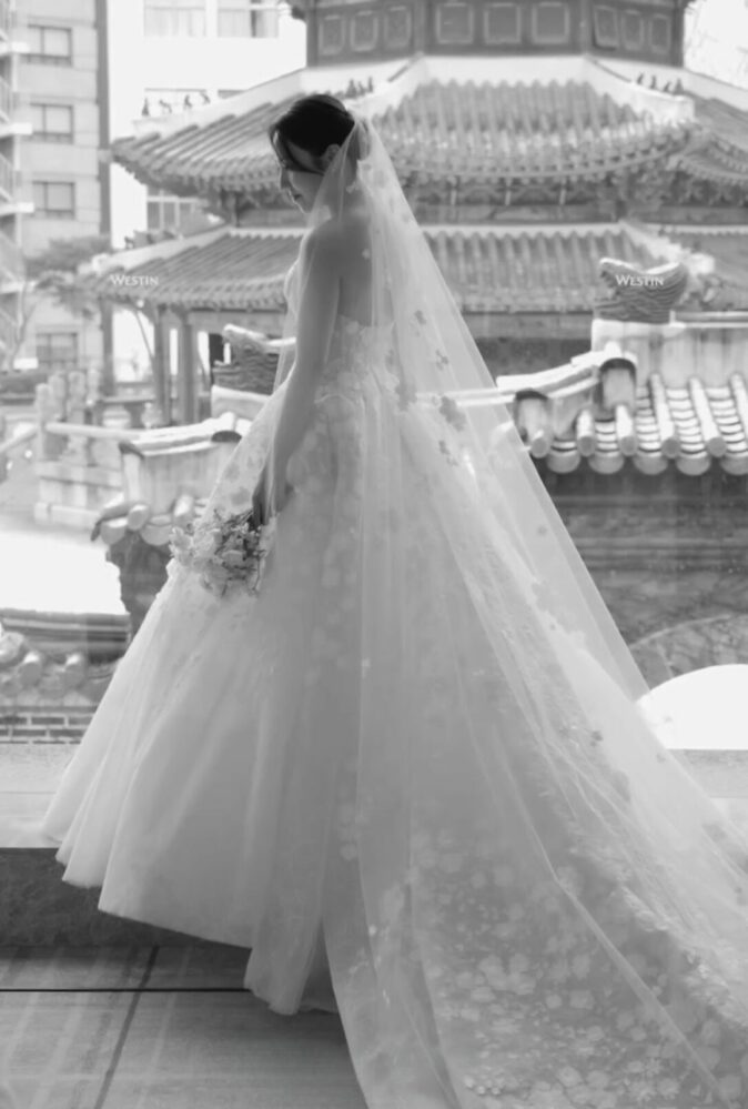 Yujin Lee in custom Jolli gown and matching veil