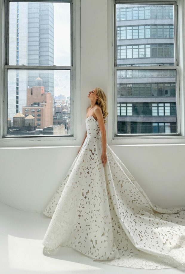 Ayla Wedding Gown: A Modern Floral A-Line from Mira Zwillinger’s Far Beyond Collection