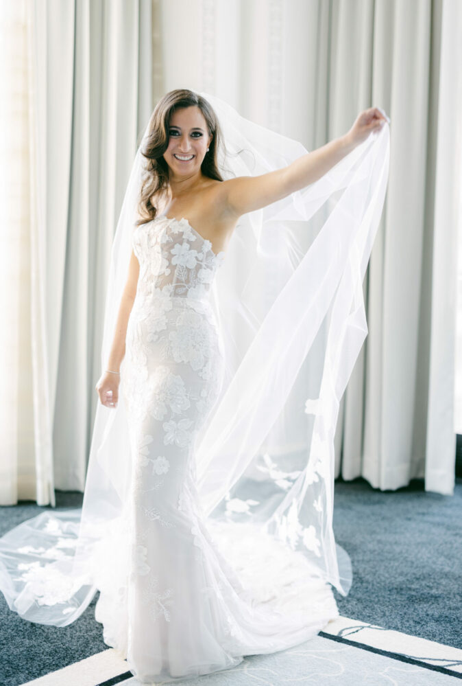 Jamie Bernsen in custom Sumi gown and custom matching veil