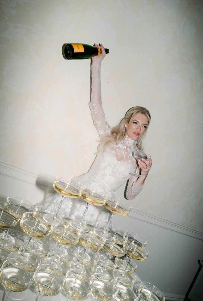 Kathleen Hunter Shannon in Nessia gown with matching topper and cape