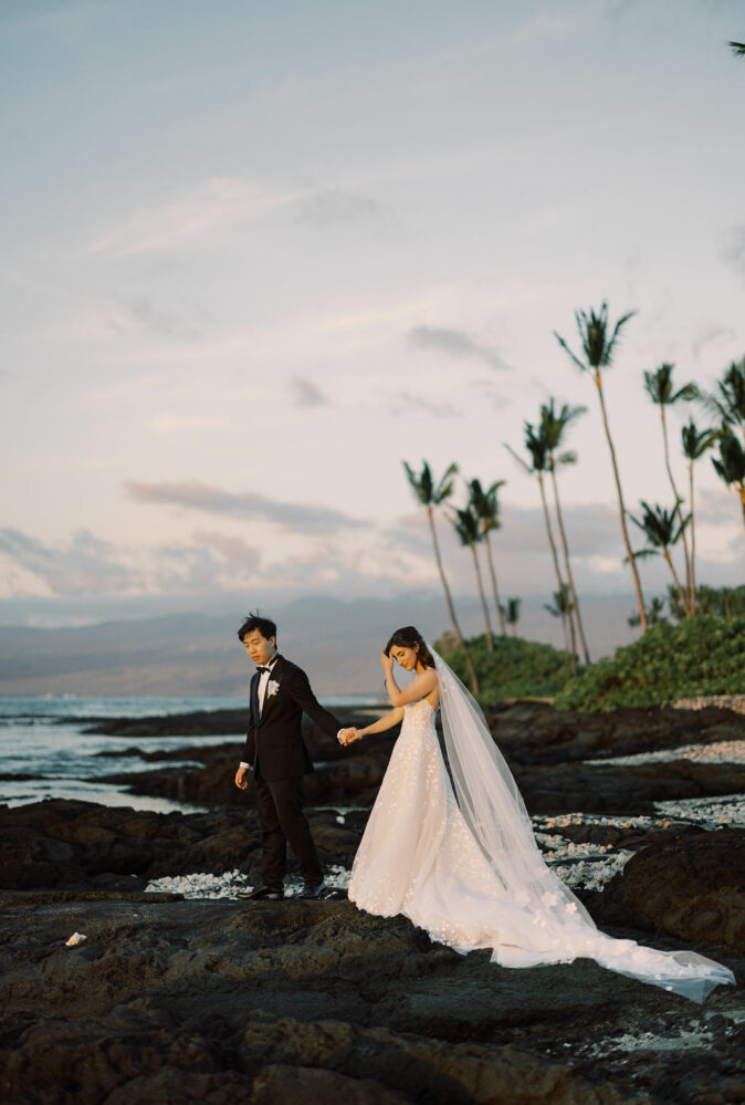 Kimia Sadeghi in custom Karla gown with strap and matching veil