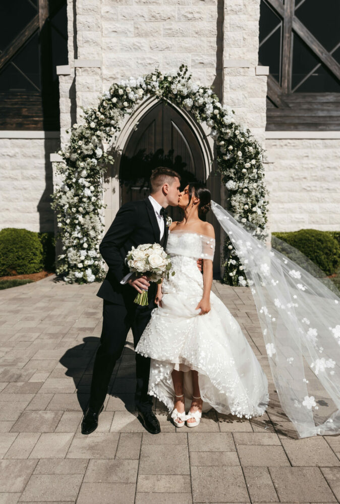 Bentley Ness Whitt in Karla gown, matching veil and shrug