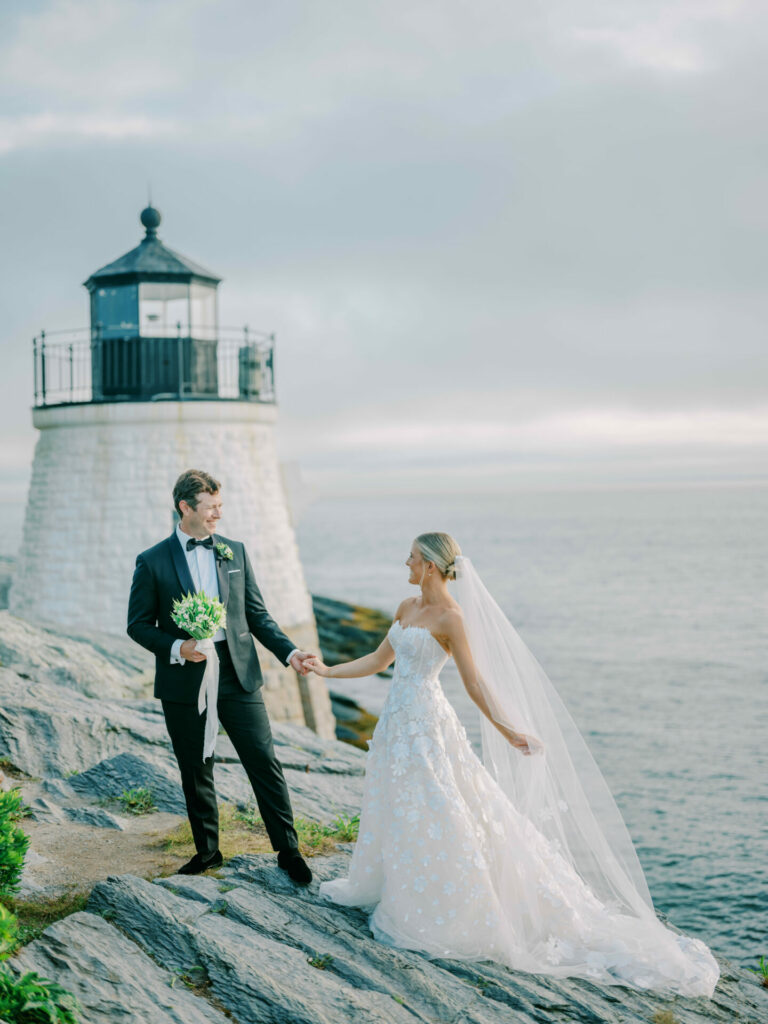 Corinne Chowansky in Nessia gown with matching veil