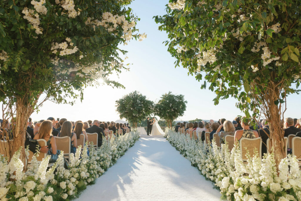 Bride Katya Ruiz weds outdoors in couture gown.