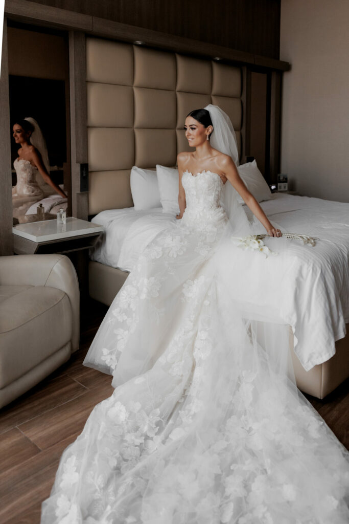 Woman in Mira Zwillinger Amy wedding dress.