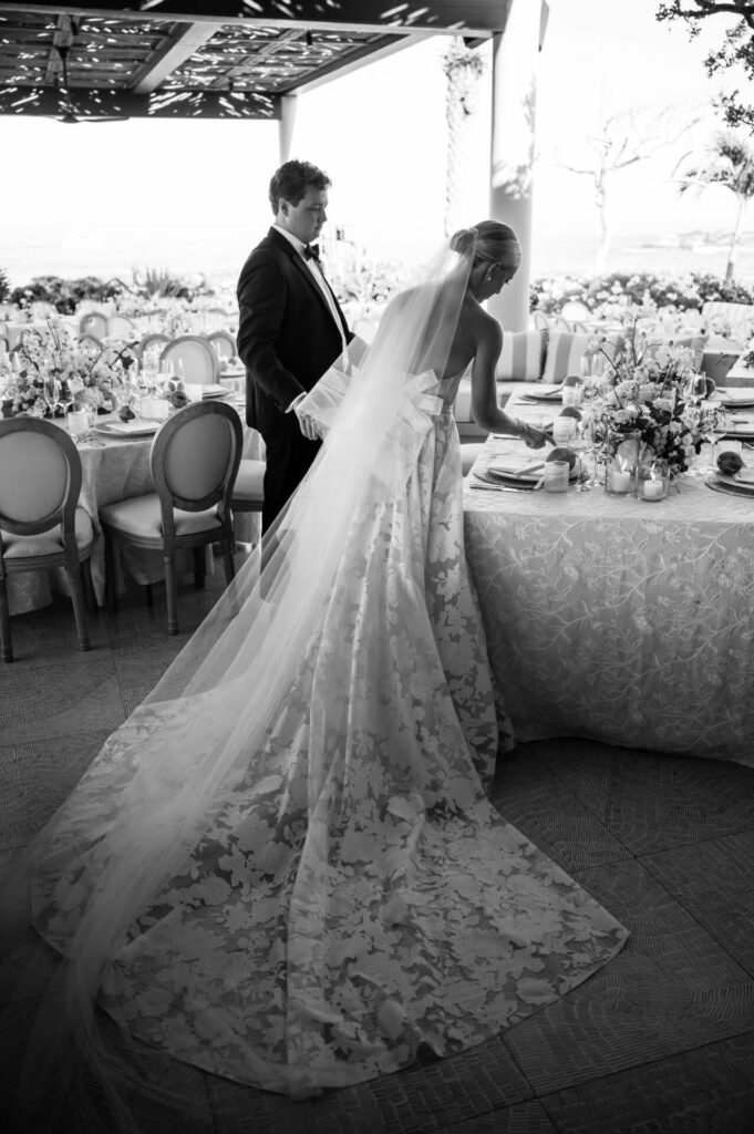 Katya Ruiz glows in floral Mira Zwillinger gown outdoors.