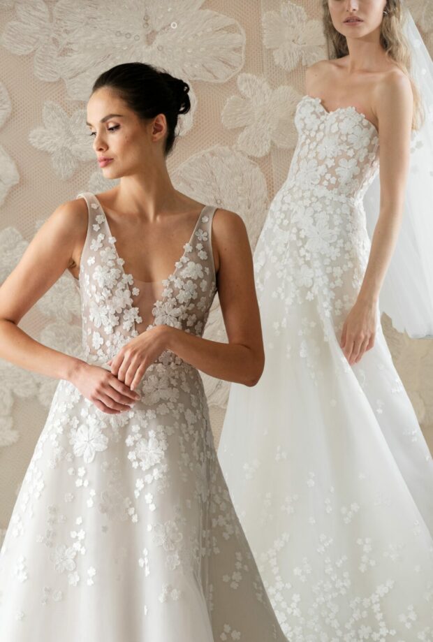 Karla & Karla V: Two Floral A-Line Wedding Dresses, One Couture Vision