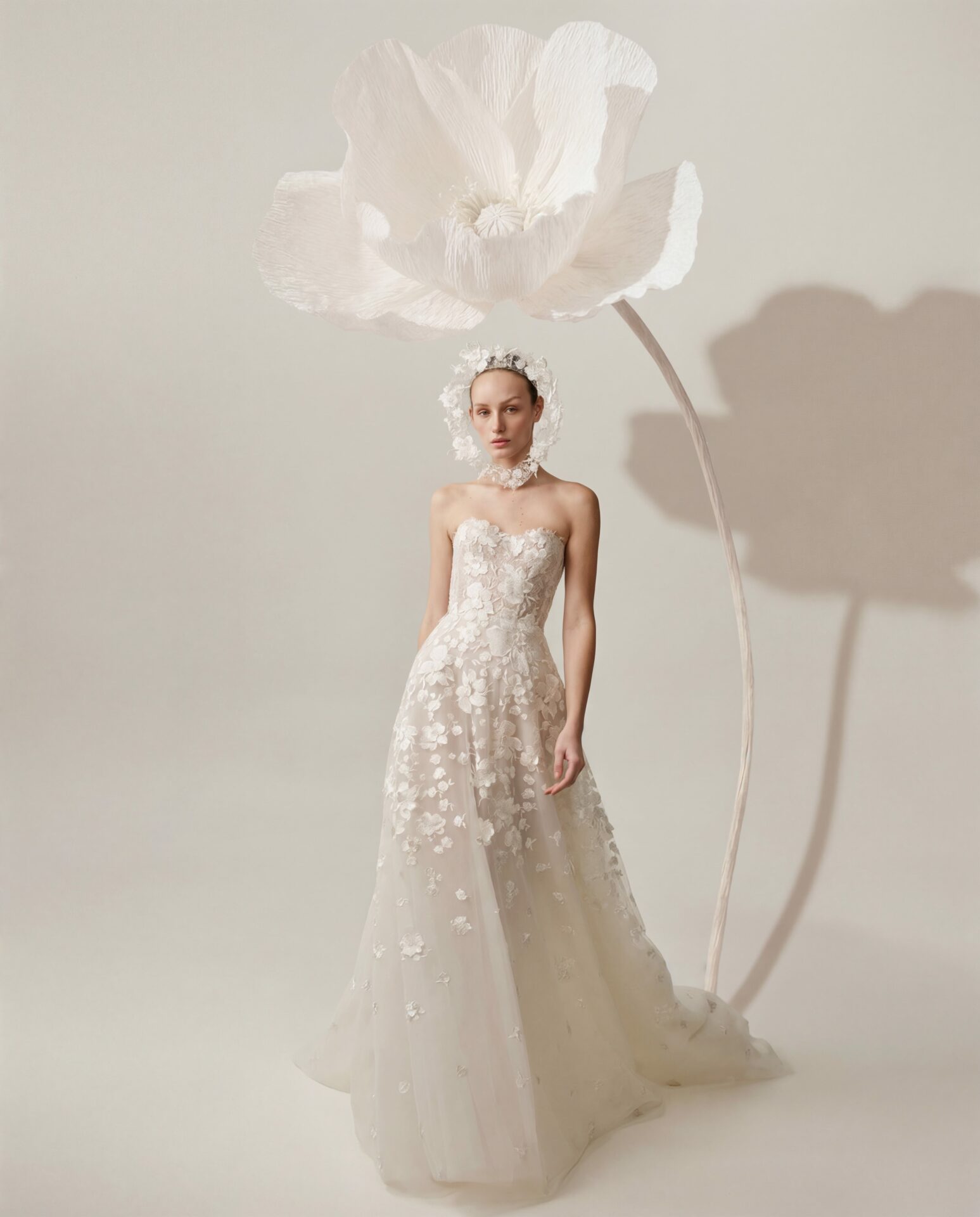 Alma strapless A-line wedding gown with hand-embroidered florals by Mira Zwillinger