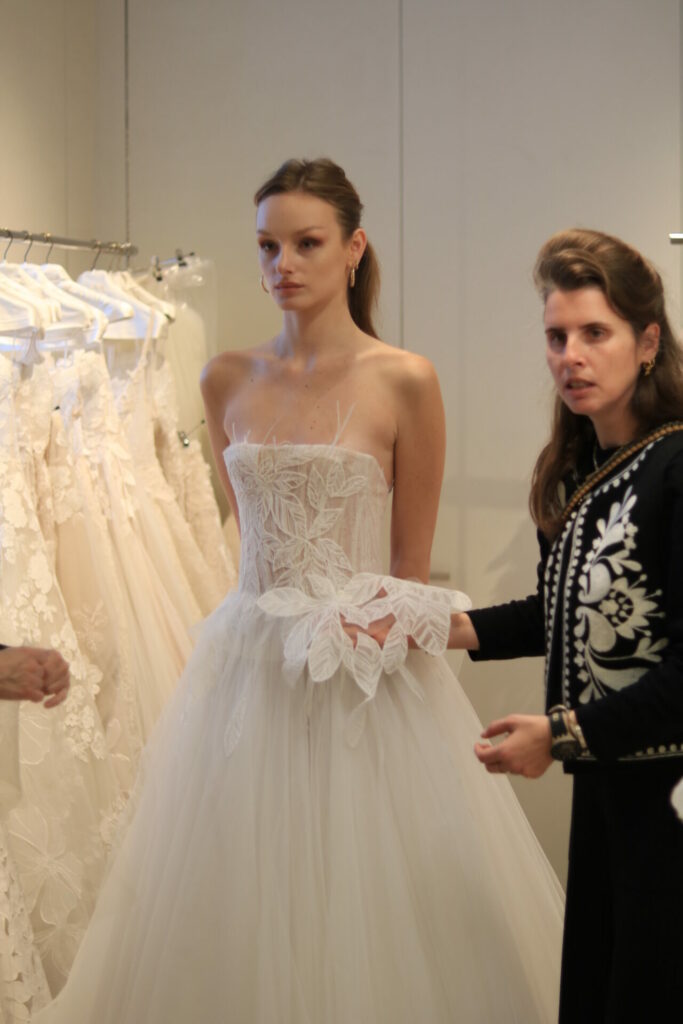 Hand-embroidering the Ena corset in the Mira Zwillinger atelier