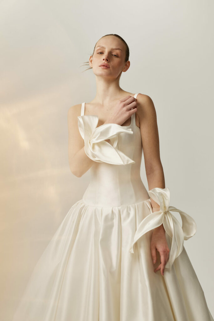 Reina gown couture wedding dress by Mira Zwillinger — accessories: A Playful Couture Contrast