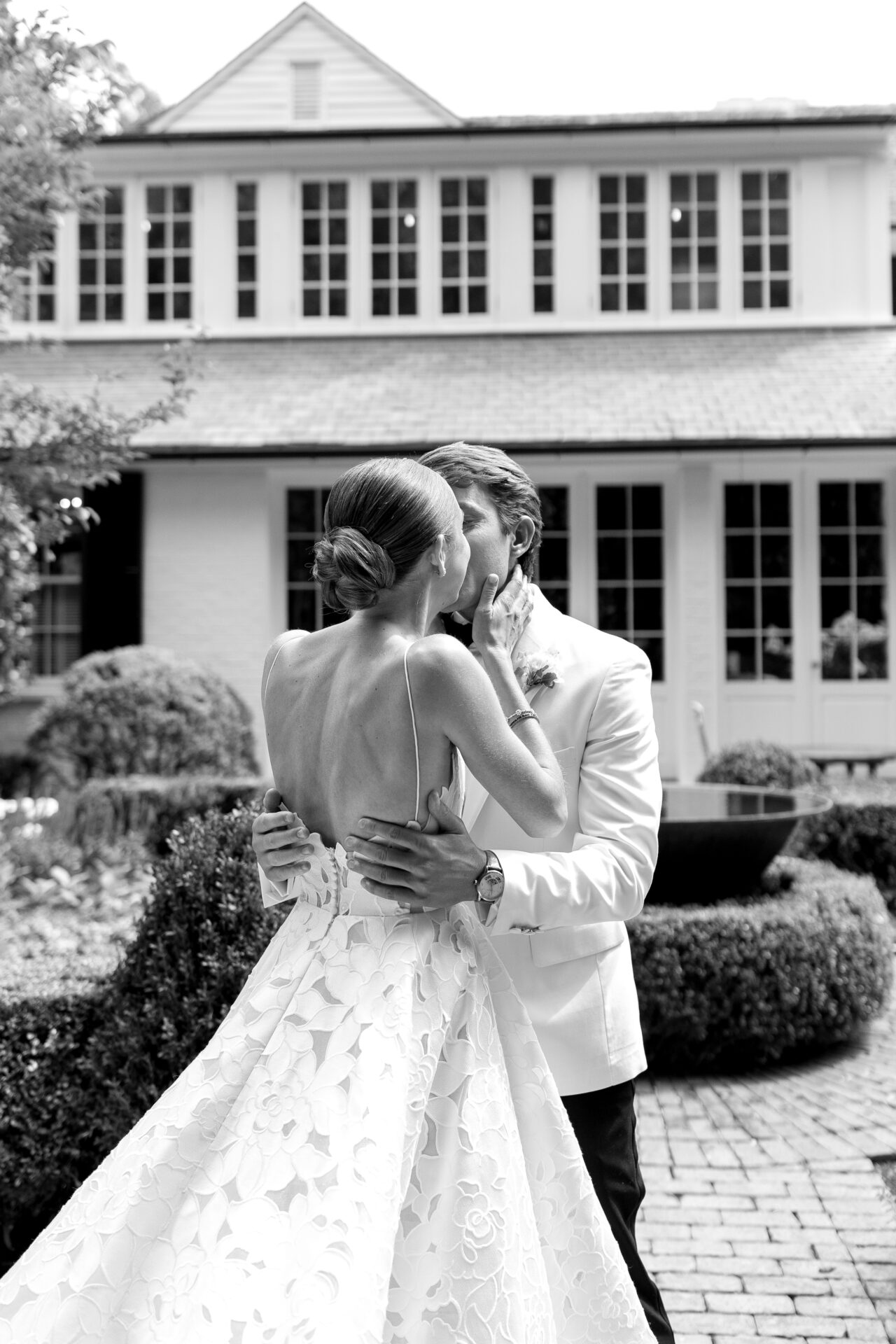 Rebecca wearing the Ayla wedding gown at her garden wedding