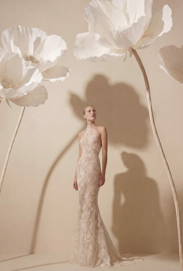 Anja: A Modern High-Neck Wedding Dress Defined by Texture and Grace