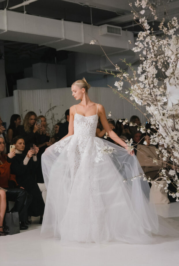 Clea: A Modern Slim Wedding Dress Crafted in Embroidered Guipure Lace