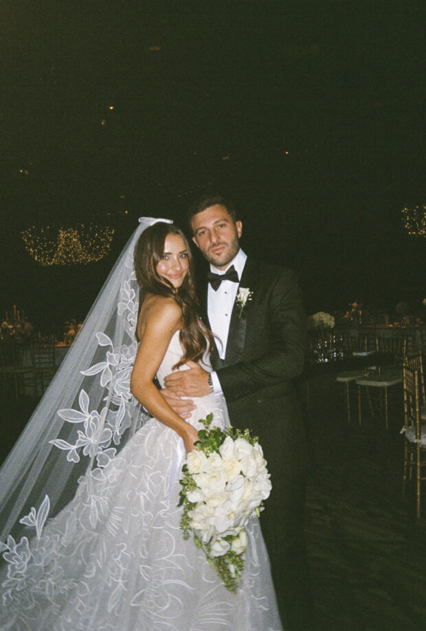 Melanie Azzan in custom Sally gown and a matching veil