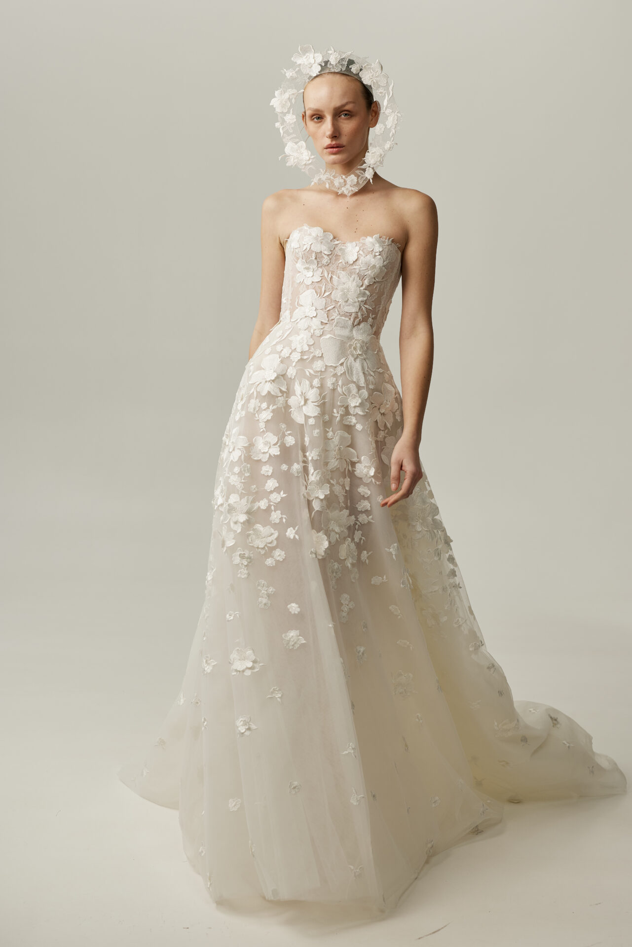 Alma: The Romantic A-Line Wedding Dress with Hand-Embroidered Florals