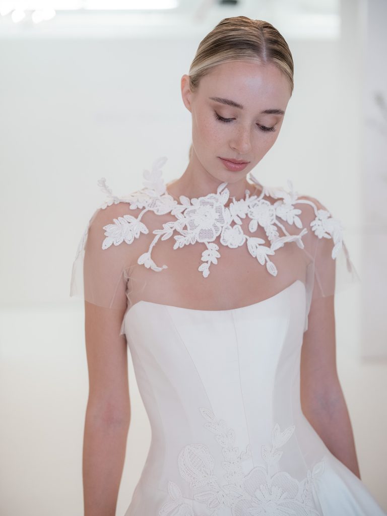 Bride in white lace Ness & Nessia gown.